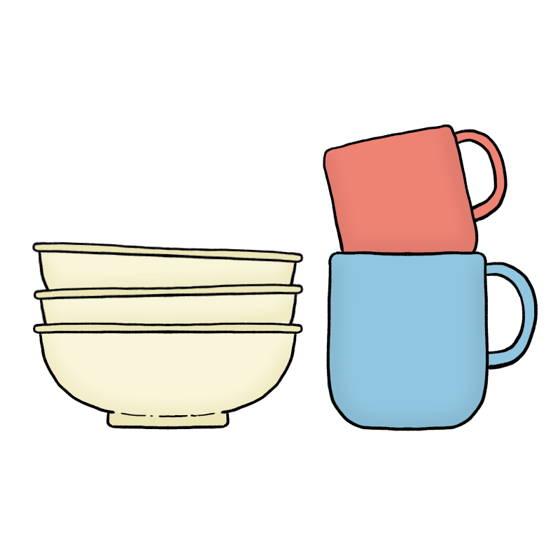 お皿とマグカップ カラー のイラスト うめちょん作の商用利用可能なフリーイラストダウンロードサイト