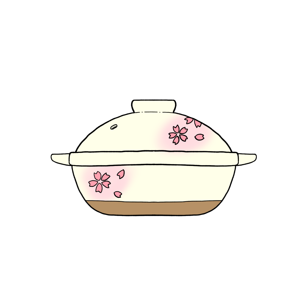白い花柄土鍋のイラスト
