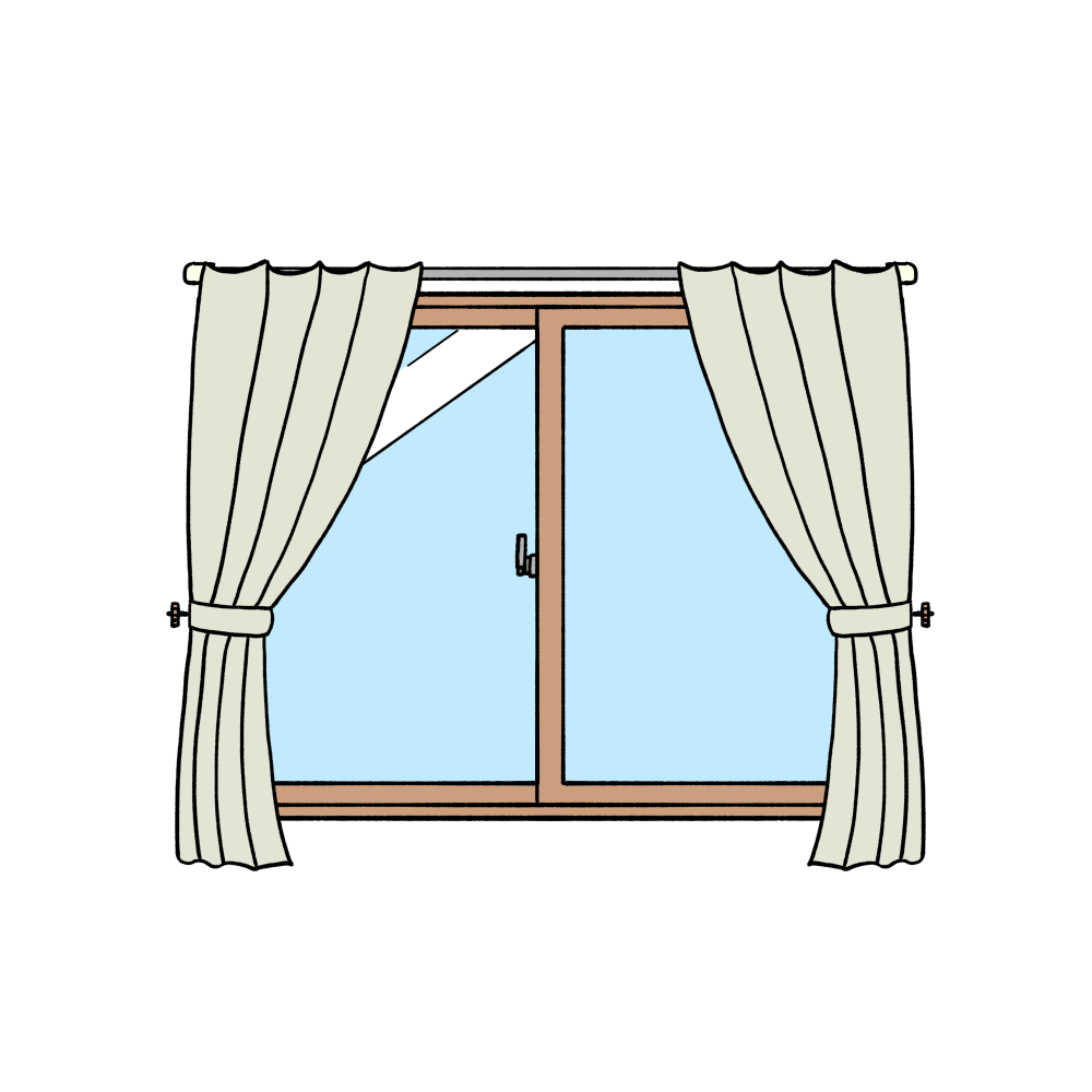 カーテン付き窓（白色）のイラスト