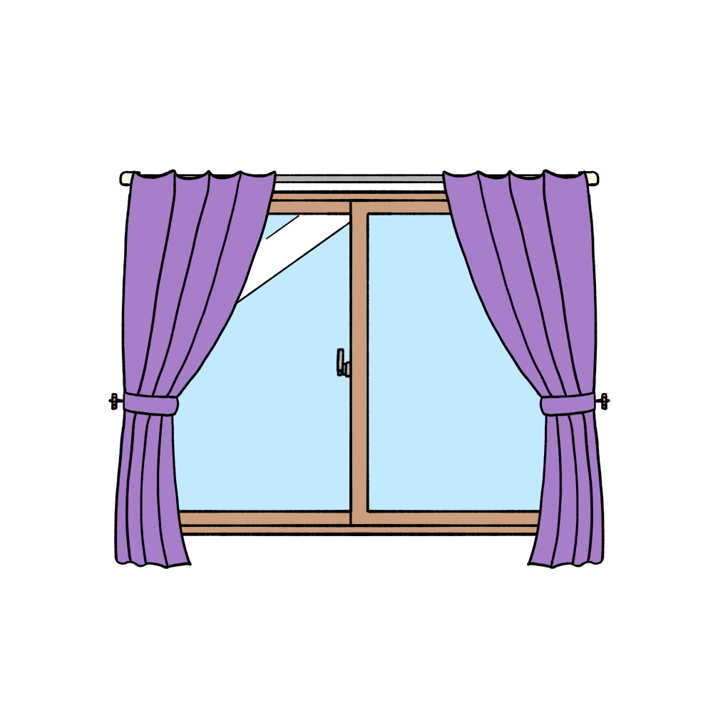 カーテン付き窓（紫色）のイラスト