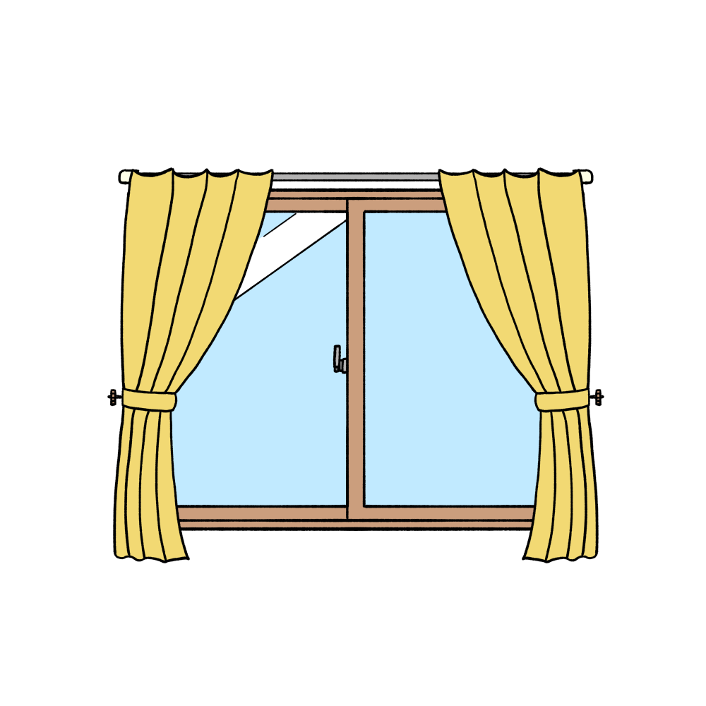 カーテン付き窓 青色 のイラスト うめちょん作の商用利用可能なフリーイラストダウンロードサイト