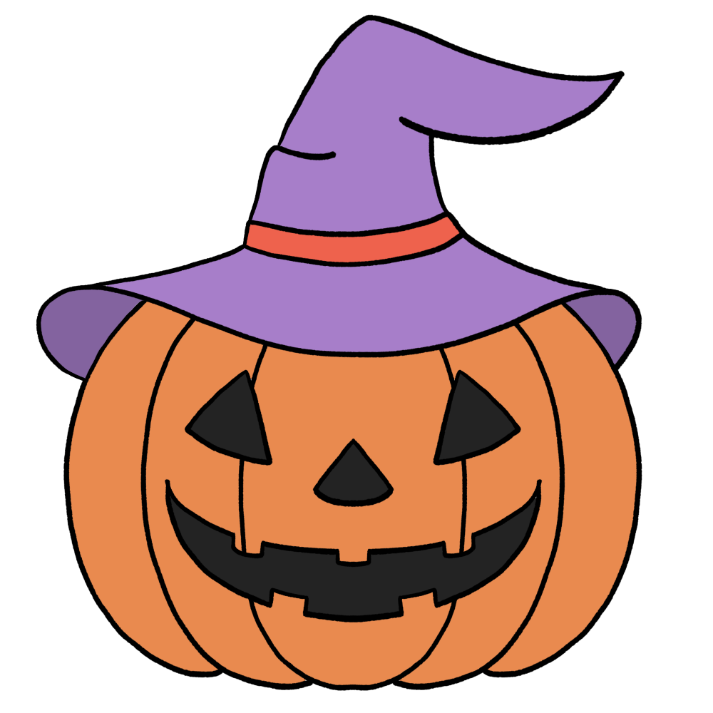 帽子をかぶったハロウィンかぼちゃ（紫色）